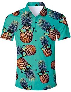 UK Stock Mens Pineapple Shirts Tops Casual Short Sleeve Hawaiian Beach Shirt