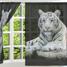 White Tiger Sculptural Base Home Accent Gl Top Table Click Kawae 2 Piece Sheer Window Curtains Animal Bengal White Tiger Panels Voile
