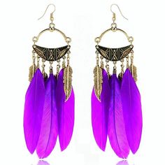 Dangle Earring Girls Vintage Retro Ethnic Drop Bohemian Lolita Antique Bead Tassel Feather Navy