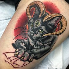 Lucy The Demon Cat by @benjiharristattoos at Philadelphia Tattoo Collective in Philadelphia Pennsylvania. #demoncat #cat #demon #kitty #lucy #benjiharristattoos #philadelphiatattoocollective #pennsylvania #tattoo #tattoos #tattoosnob Arm Tattoos, Cat Portrait Tattoos, Cool Tattoos, Traditional Tattoo, Neo Traditional Tattoo