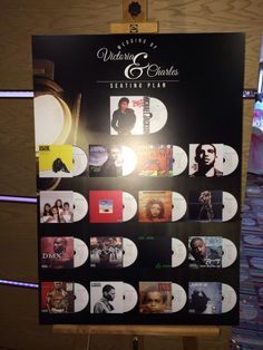 225 Best Wedding Seating Chart Ideas Images On Pinterest Music Themed Wedding Table Plan Using Cd Covers With Guest And Names Printed Onto The