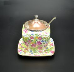Vintage Czechoslovakia Porcelain Apple Box Tureen Jam Jar Art Deco Sugar Bowl