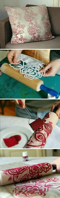 Fantastic Tutorial For How To Block Print Your Own Fabric Diy How To Make Your Own Roller Prints Cheap Foam Rolling Pin My Cricut Tada