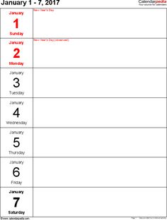 excel weekly calendar templates