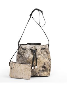 Messengerbag L PROVOKED LEATHER cream COW black Kuhfelltasche Leder