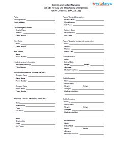 Babysitting Form Babysitting, Messages, Emergency