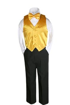 Unotux 4 Pcs Formal Wedding Boy Ivory Satin Vest Bow Tie Set Suit from Baby Teen