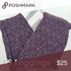 Purple Geometric Print Black Overlay LuLaRoe OS One Size Leggings Blue Pink