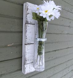 Rustic Wall Sconce Wood Vase White Flower Shabby Chic Reclaimed Rustic Wall Sconce Wood Vase White Flower Shabby Chic Reclaimed