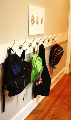 Made For Kids At Otis Otislovesmfk On Pinterest Diy Coat And Backpack Rack By The Front Door Paint A Pre Cut Piece Of Wood From Hardware Add Some Hooks Attach It Too Wall