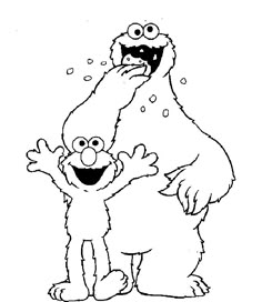 Very Happy Cookie Monster With Elmo Coloring Pages