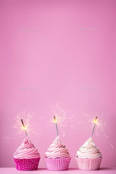 Pink cupcakes with sparklers by RuthBlack. Pink cupcakes with sparklers and copy space above#sparklers, #cupcakes, #Pink, #space Happy Birthday Wallpaper, Happy Birthday Wishes, Birthday Cards, Cupcake Rosa, Cupcake Torte, Flower Background Wallpaper, Flower Backgrounds