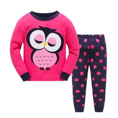 Girls Pajamas Sets Kids Pjs Cotton Moon and Owl Long Sleeve Sleepwears 2-7 Years