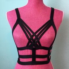 Black Elastic Harness Lingerie Bra Goth One size fits most. But comfortably I would say a XS to a Small. I'm a medium and it presses into my skin...but fits. New. #pretygirlygirl Intimates & Sleepwear Bras Sewing Lingerie, Bra Lingerie, Body Bra, Bdsm, Bra Underwear, Panties, Body Harness, Outfits