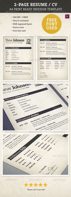 Indesign Resume Template A4 \ Letter size Cv design, Fonts and - indesign resume templates Indesign Resume Template A4 \ Letter size Cv design, Fonts and - indesign resume templates