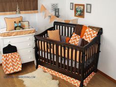 20 Best Nursery Ideas Images On Pinterest Crib Bedding Cribs And Orange Crib Bedding With Grey And Brown Black Accents In A Rustic Nursery