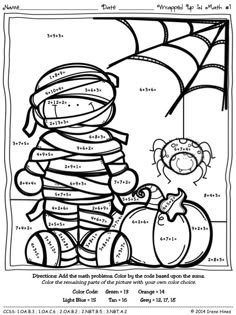 Color By The Number Code Wrapped Up In Math Halloween Addition Puzzles