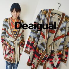 アウトレット エスニック 個性的 ネイティブ柄 ニット カーディガン 秋 冬 羽織 ネイティブ ゆったり 長袖 同窓会 変形 個性派 30代 40代 50代 ファッション