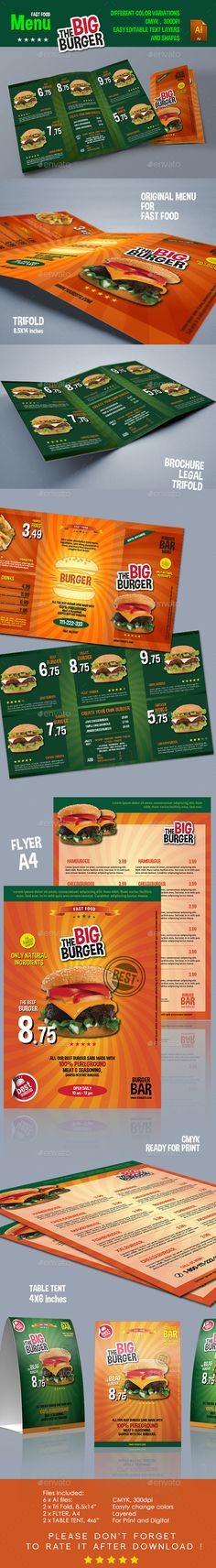 the big burger menu food menus print templates