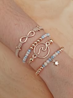 Pendientes de plata esterlina pulsera elástica con cuentas de apilamiento Hecho a Mano granos 925 3mm y 2mm
