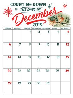 December Calendar 2015 Printable - FREE DOWNLOAD