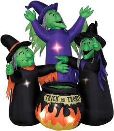 this witches and cauldron animated airblown prop features three witches standing over a fiery cauldron with the words trick or treat - Blow Up Halloween Decorations this witches and cauldron animated airblown prop features three witches standing over a fiery cauldron with the words trick or treat - Blow Up Halloween Decorations