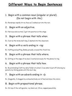 asa style paper format styles and formats writing style apa style when teaching your students to vary their sentence beginnings use this list of different ways to begin sentences give students a copy to keep in their