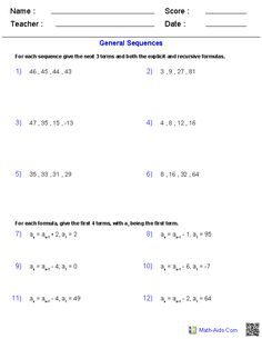 arithmetic sequence worksheet answers