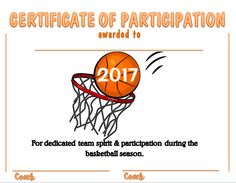 basketball participation certificate