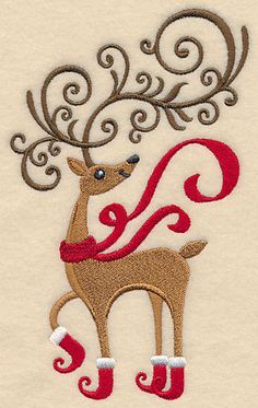 REINDEER FROLIC UNIQUE NEW EMBROIDERED SET 2 BATHROOM HAND TOWEL BY LAURA