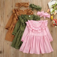FIRERO Baby Clothes Toddler Baby Girls Kid Flowers Ruffles Cartoon Printed Dress Outfits Clothes