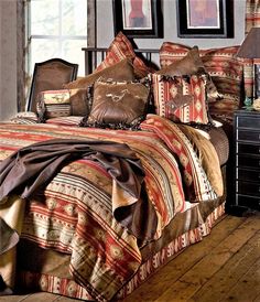 9 Piece Set Olive Green Brown /& White Native Southwest KING Comforter Set