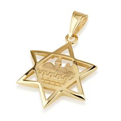 Solid 14k Yellow Gold Hang On Clip Star Of David Pendant Turquoise Ball Charm