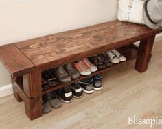 Diy Entryway Shoe Storage Bench And Solid Wood Storage Bench With 2 Shelves Handmade By Blissopia