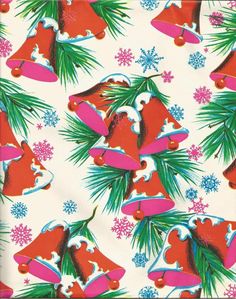 VTG CHRISTMAS TREE GOLD RIBBON WRAPPING PAPER GIFT WRAP 2 YARDS 1950 MCM