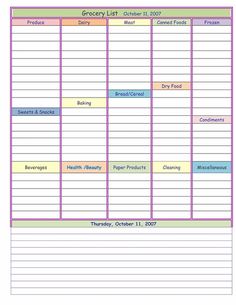 printable grocery list by department