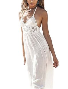 FAPIZI Women Sleeveless Solid Strappy V-Neck Lace Cocktail Wedding Casual Bridesmaid Gown Long Dress
