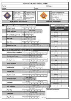 free printable tracking sheet for tiger cub scouts cub scouts cub scout advancement tracking sheet