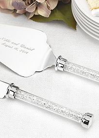Engraved Cake Serving Set For Weddings And Anniversary Knife Both Knife And Server Blades Are Engraved With Two Lines Of Personalization Will Allow For Up To 30 Characters
