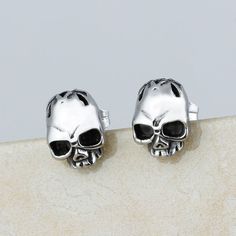 biker punk goth Halloween screw earrings blue