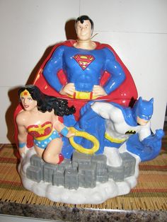 DC Comics Super Heroes Superman Batman Wonder Woman Ceramic Cookie Jar UNUSED