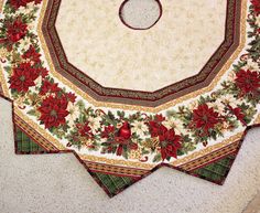 Holiday Flourish Christmas Tree Skirt Quilt Cardinals And Poinsettias Soft Gold Burgundy Green 62 Inch Diameter Holiday Flourish Christmas Tree Skirt Quilt Cardinals And Poinsettias Soft Gold Burgundy Green 62 Inch Diameter