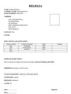 image result for simple biodata format for job fresher biodata resume samples