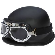 Morning May WWII Style BLACK German Motorcycle Half Helmet Chopper Biker Pilot Goggles NEW