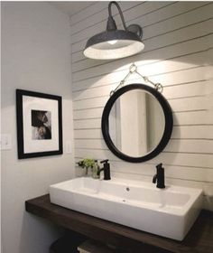 No Room For A Double Sink Vanity Try Trough Style With Two 50 Lighting For Farmhouse Bathroom Ideas Decorating And Remodel 12