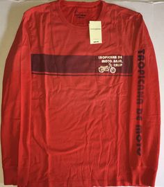 Mens XXL Distressed Orange Tropicana Motorcycle Long Sleeve Tee Lucky Brand