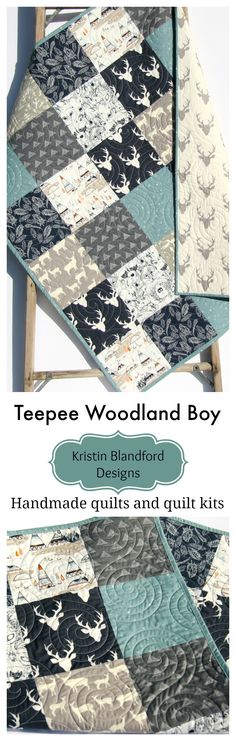 Baby boy deer hunter quilt Toddler bedding Rustic lodge style blanket Heirloom quilt Woodland animals theme nursery Baby shower gift