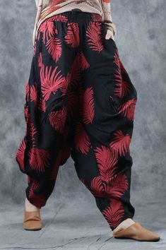 2019 Mens Ethnic Printed Loose Fit Baggy Alibaba Harem Pants Tapered Trousers US