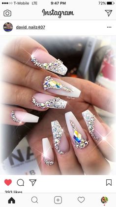 Love These Blush Colored Rhinestone Coffin Nails In 2018 Love Stones On The Middle Finger Acrylicnailsglitter Rhinestone Nails Bling Fancy