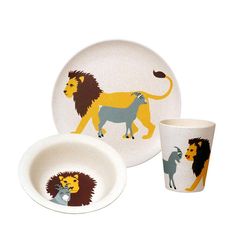 BimBamBoo Bambus Kinder Geschirr 3er Set Hot Air Ballons Tasse Teller Schale